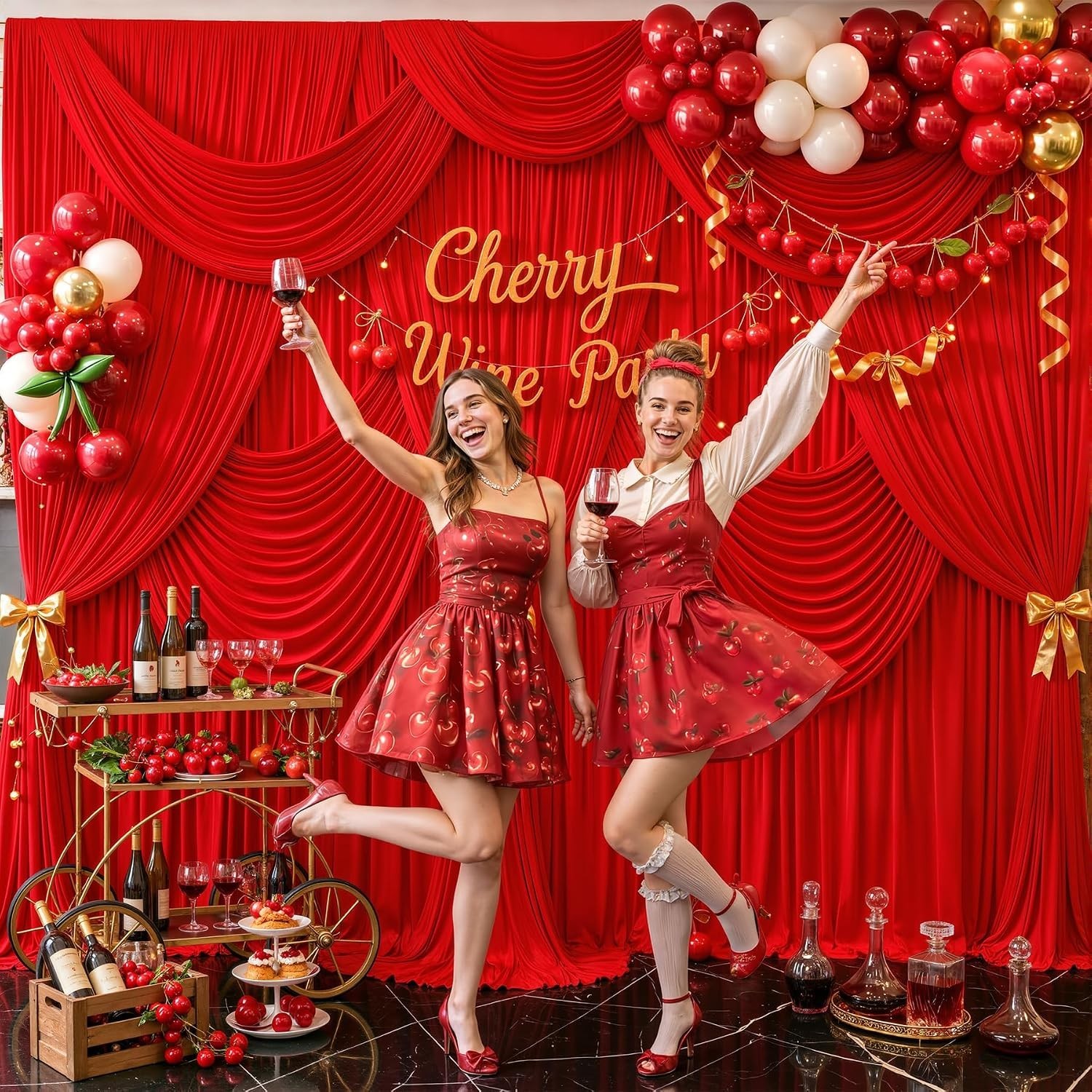 Red Birthday Party Photo Booth Curtain – 6 Panels