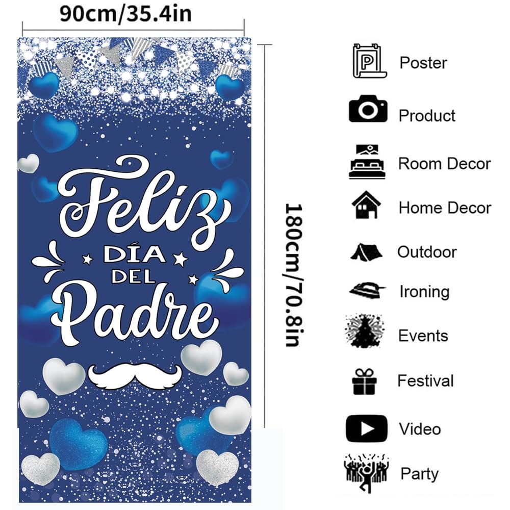 Feliz Día Del Padre Decorations Banner Door Cover Blue Large Size blue