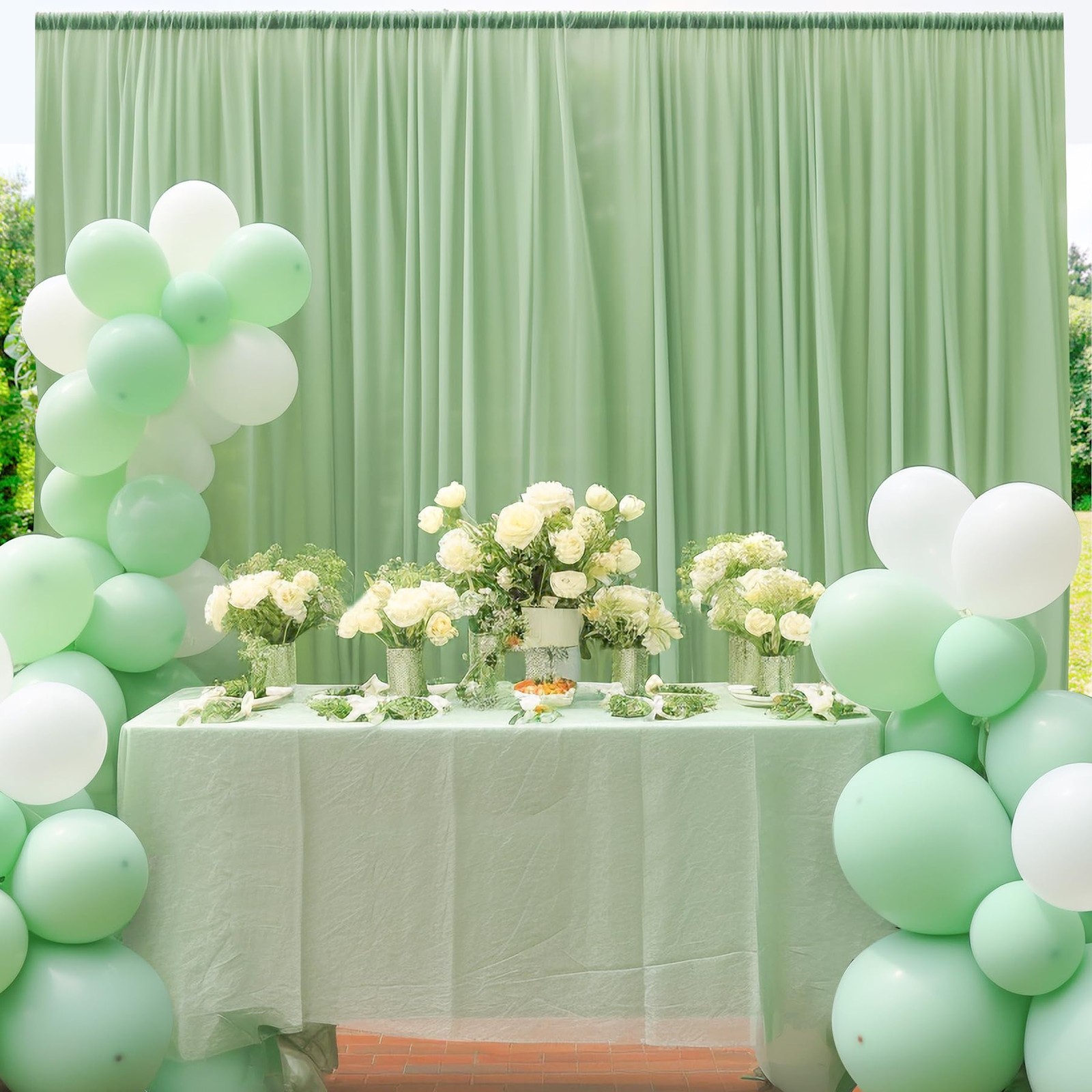 10×10 FT Green Tulle Backdrop Curtains Sheer Wedding Photo Background Drapes