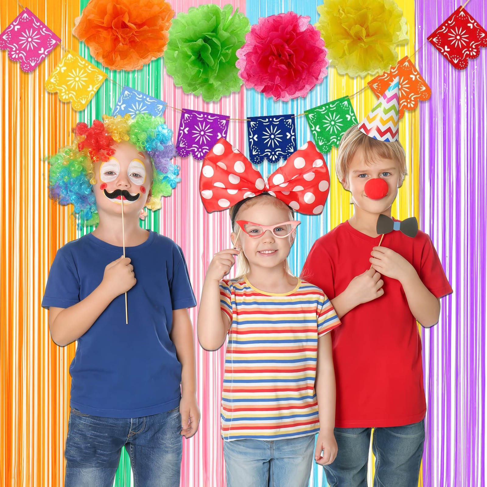 Pastel Tinsel Curtain Party Backdrop – GREATRIL Color One Size,