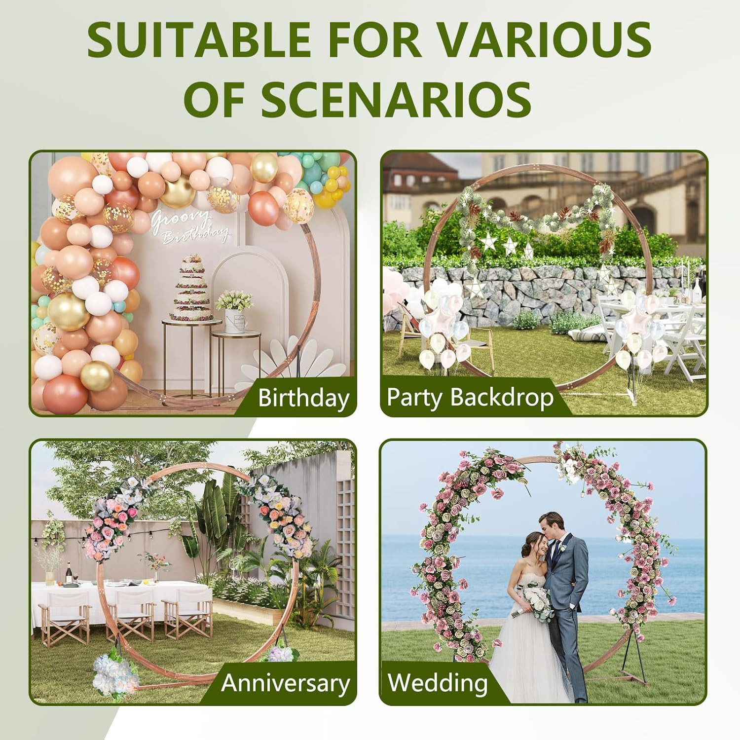 Moccha Wedding Arch, 7.4 FT Wooden Arch Backdrop Stand, Outdoor Archway Pergola,