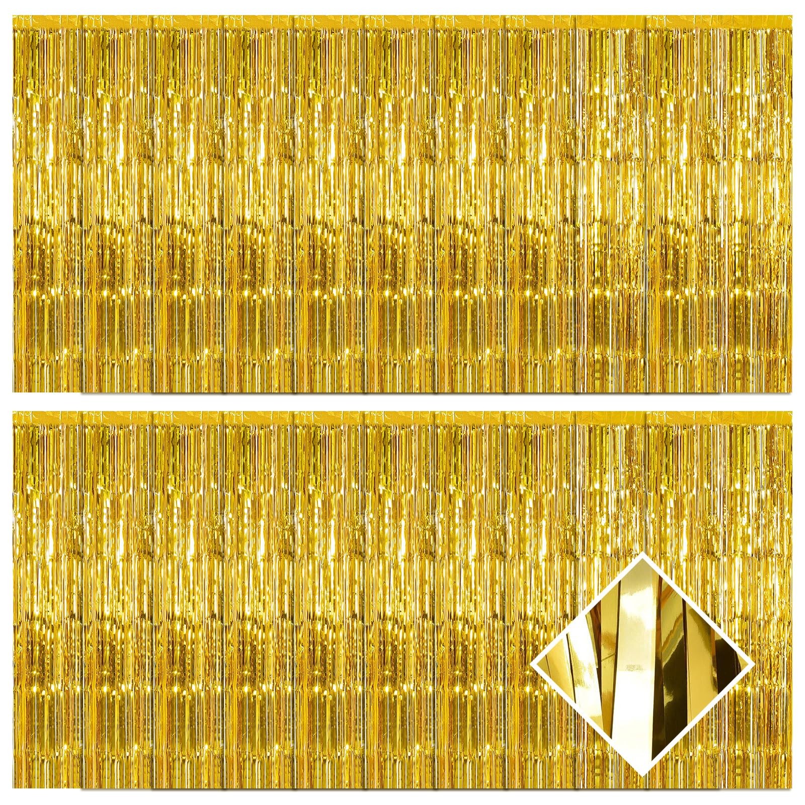 20 Pack Gold Foil Fringe Curtains 3.2ft x 9.8ft Metallic Tinsel Backdrop