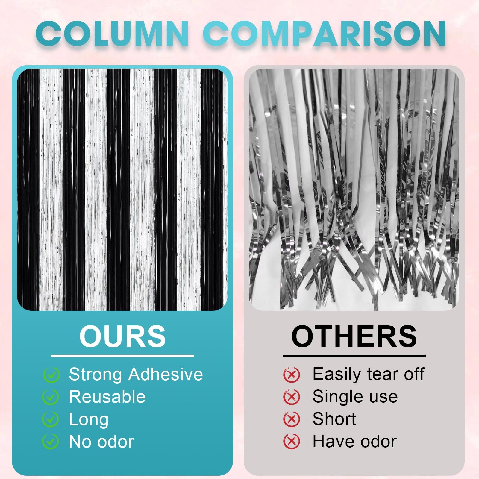 3 PCS 3.3×8.2 Ft Black Silver Foil Fringe Backdrop Curtains Tinsel Decor