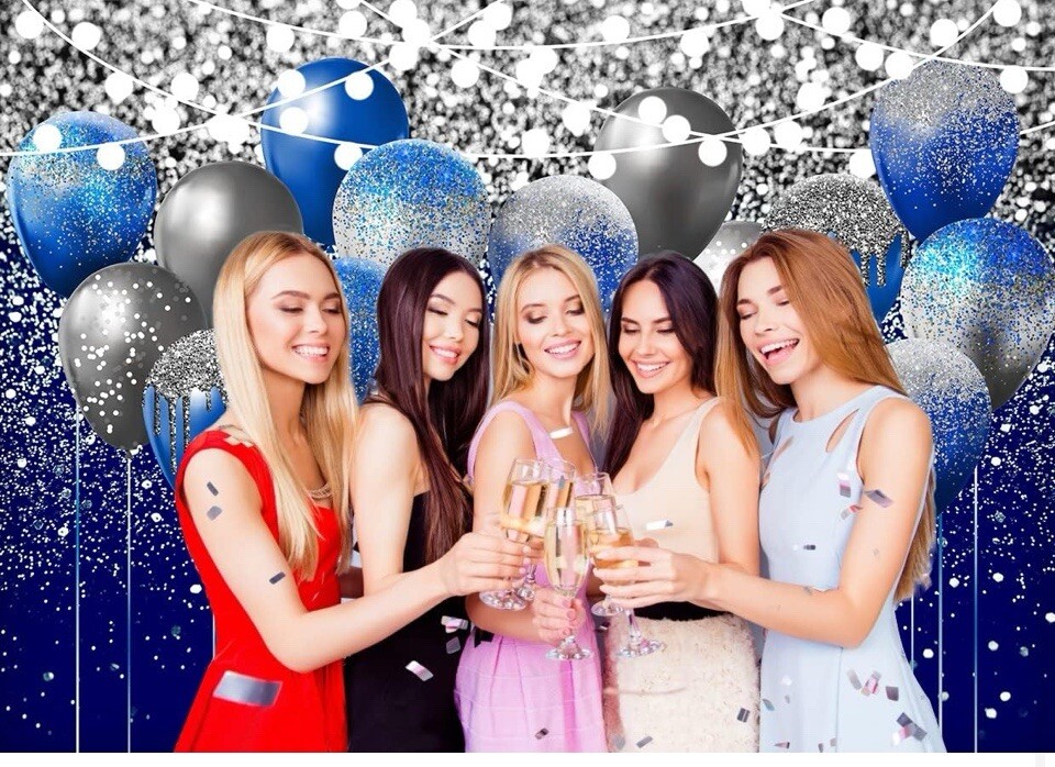 Royal Blue Glitter Backdrop Birthday Backdrop Photo Background with Balloon New