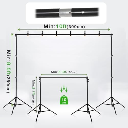 10×8.5 ft Adjustable Green Screen Backdrop Kit with Stand, Photo 8.5×10 ft