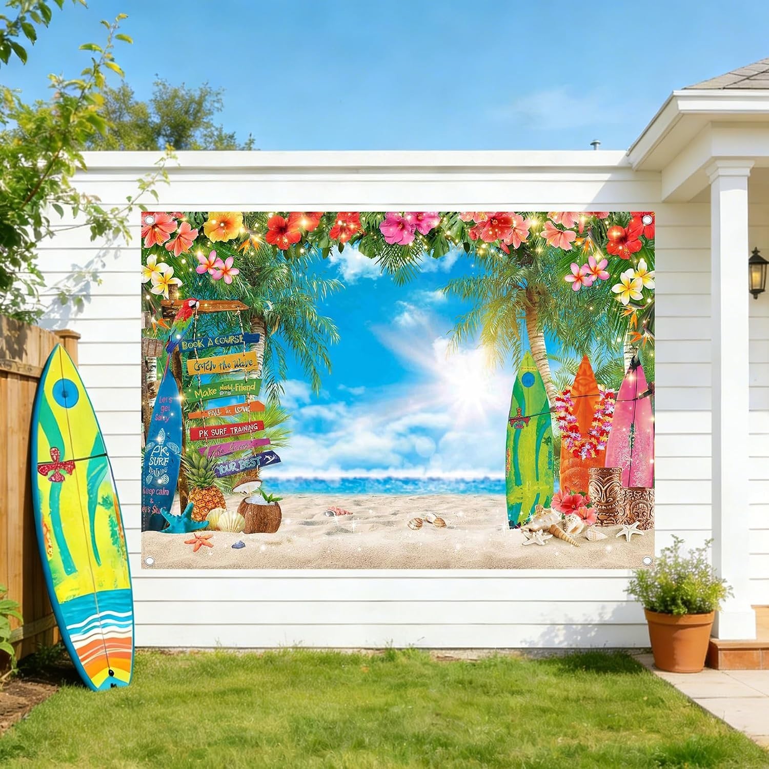7x5ft Hawaiian Beach Backdrop Tropical Flowers Palm Leaves Party Photo Booth …