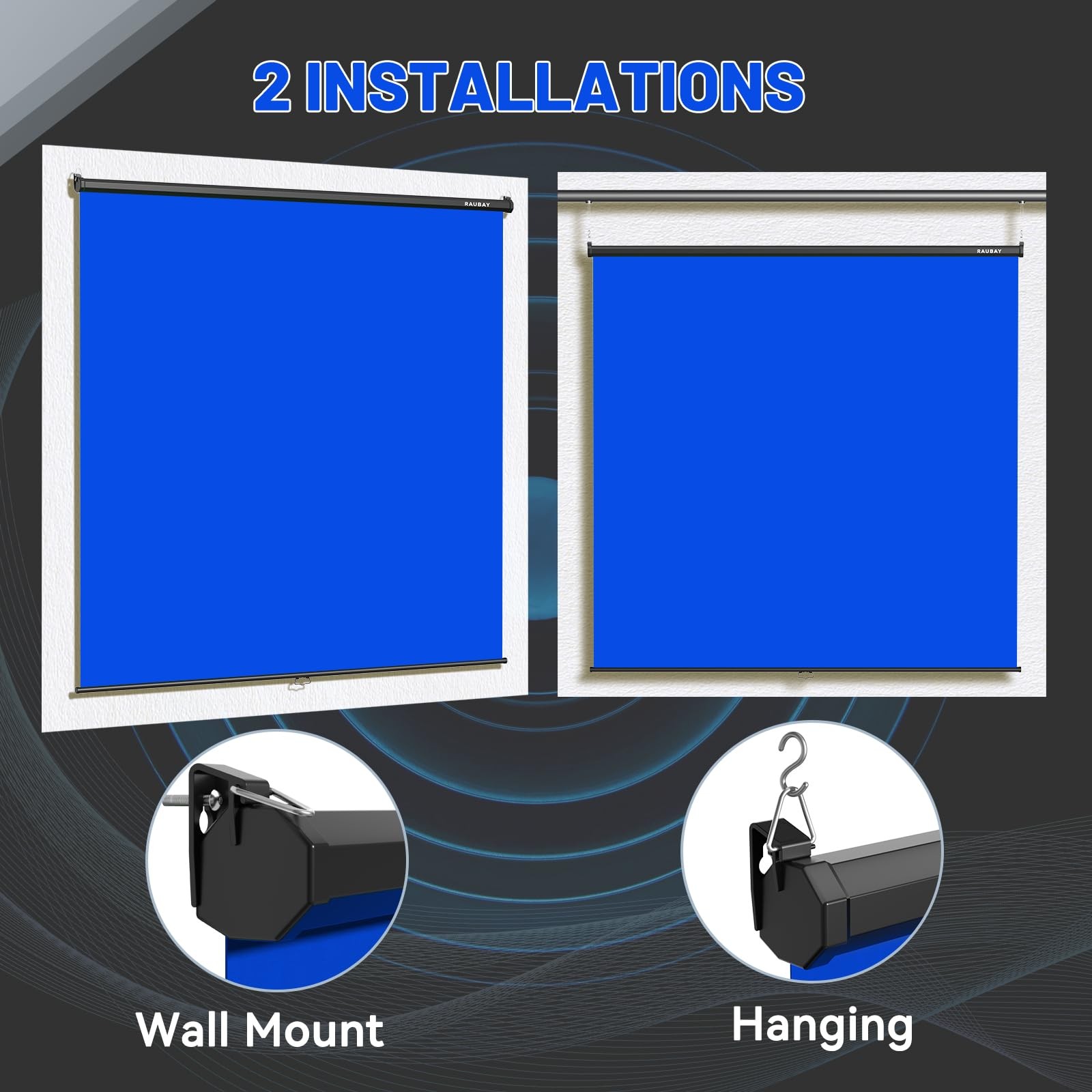 RAUBAY Retractable Pull Down Blue Screen – 78.7″ x Wider(78.7 x 86.6in),