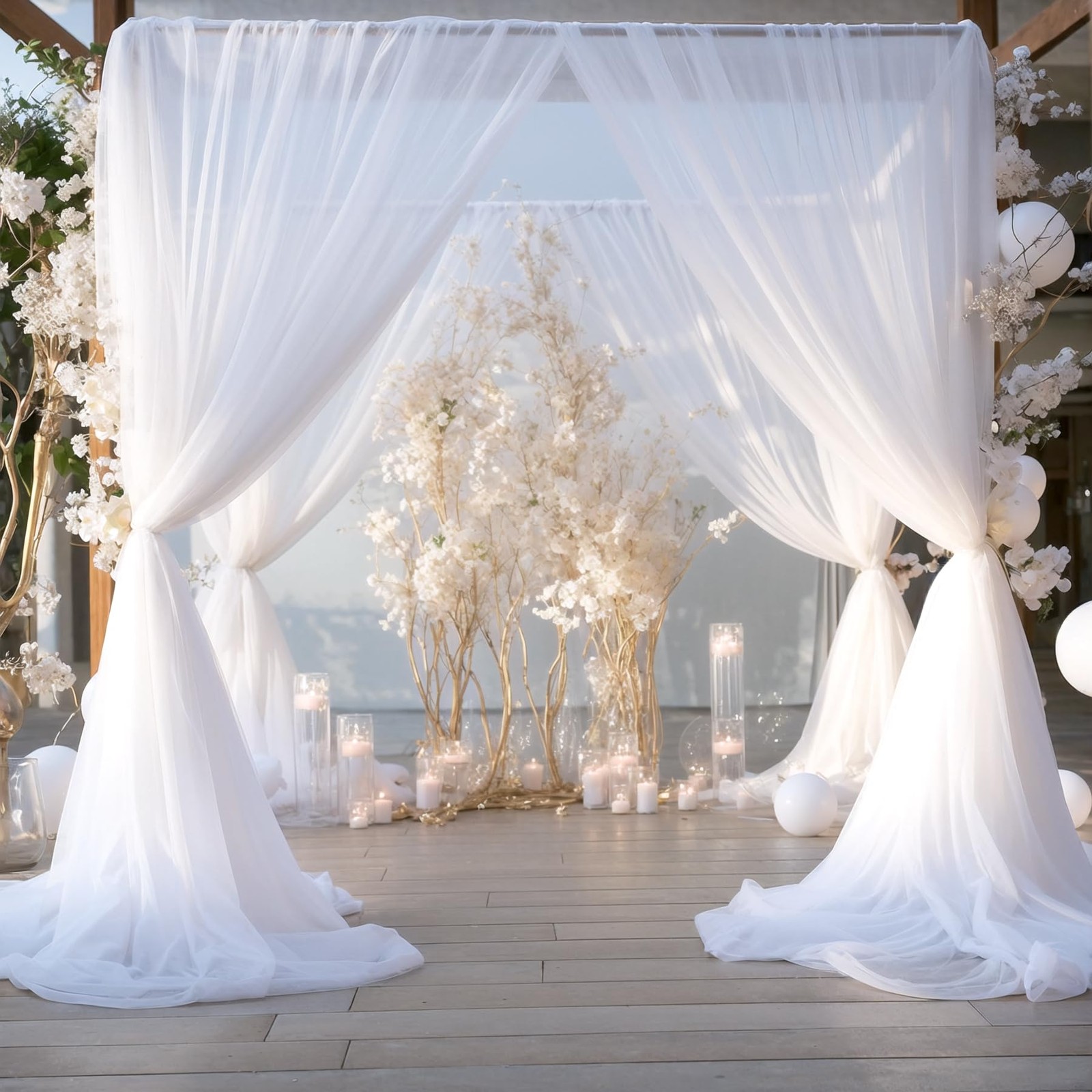 10ft x White Sheer Tulle Backdrop Curtains x 10ft,
