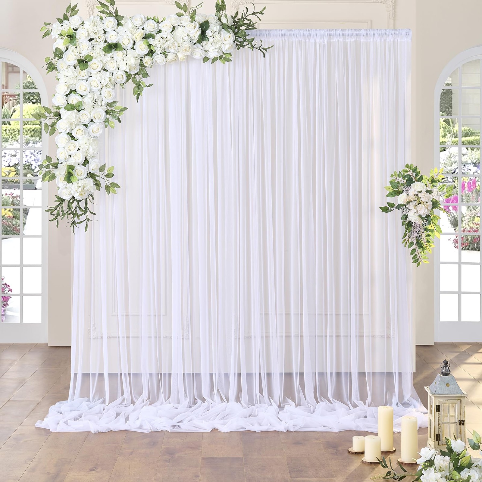 10ft x White Sheer Tulle Backdrop Curtains x 10ft,