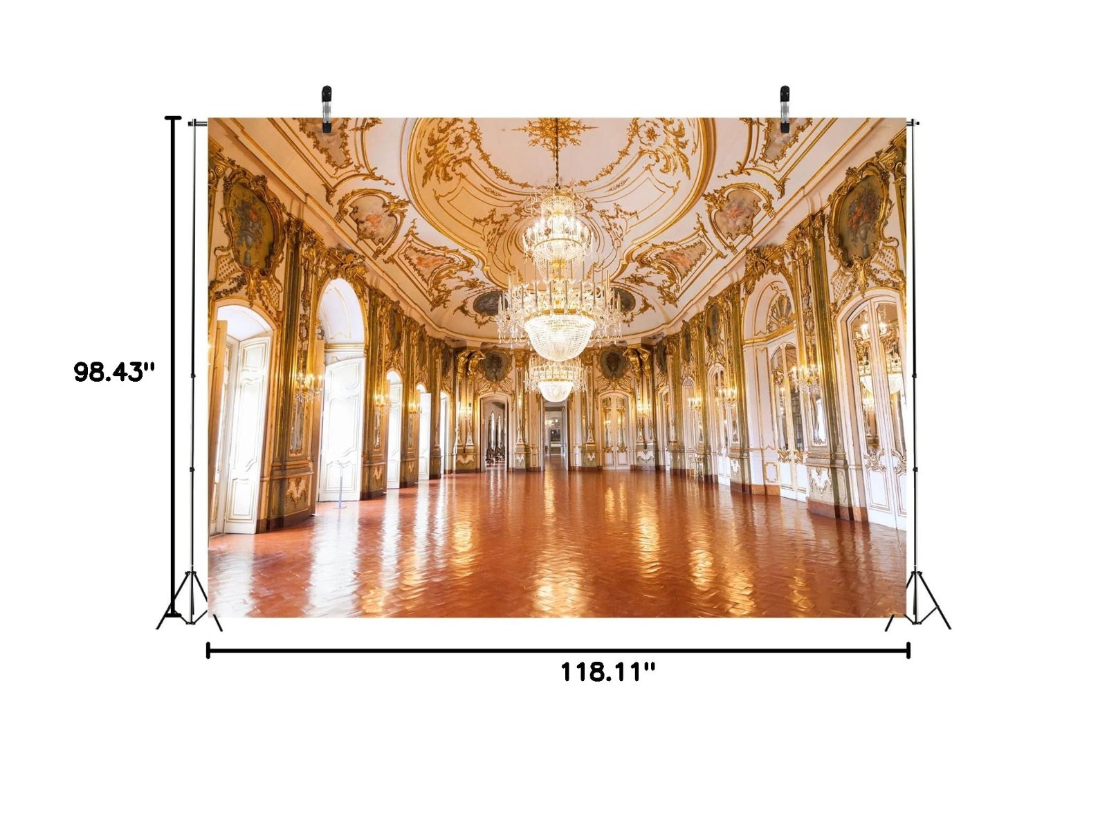 Luxurious 10x8ft Palace Backdrop for Photography – Golden Chandelier Hall Decor,