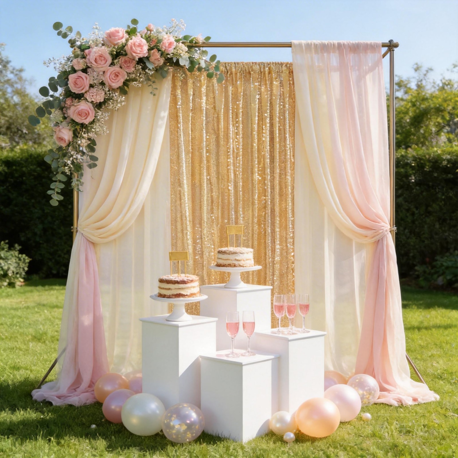 Gold Sequin Backdrop Curtain 8×8 Ft Glitter Gold Photography Background