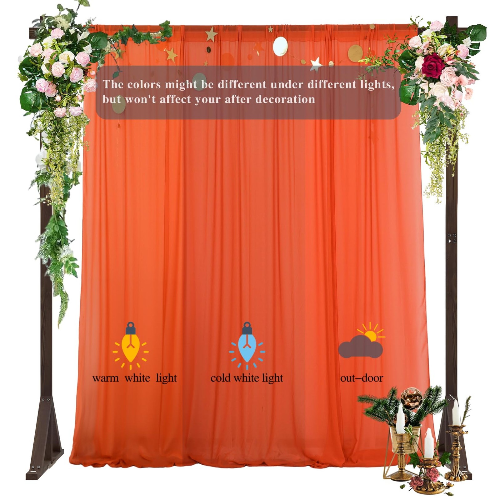 Orange Chiffon Backdrop Curtain Sheer Fabric Drapes Wedding 2 Panels 10FT
