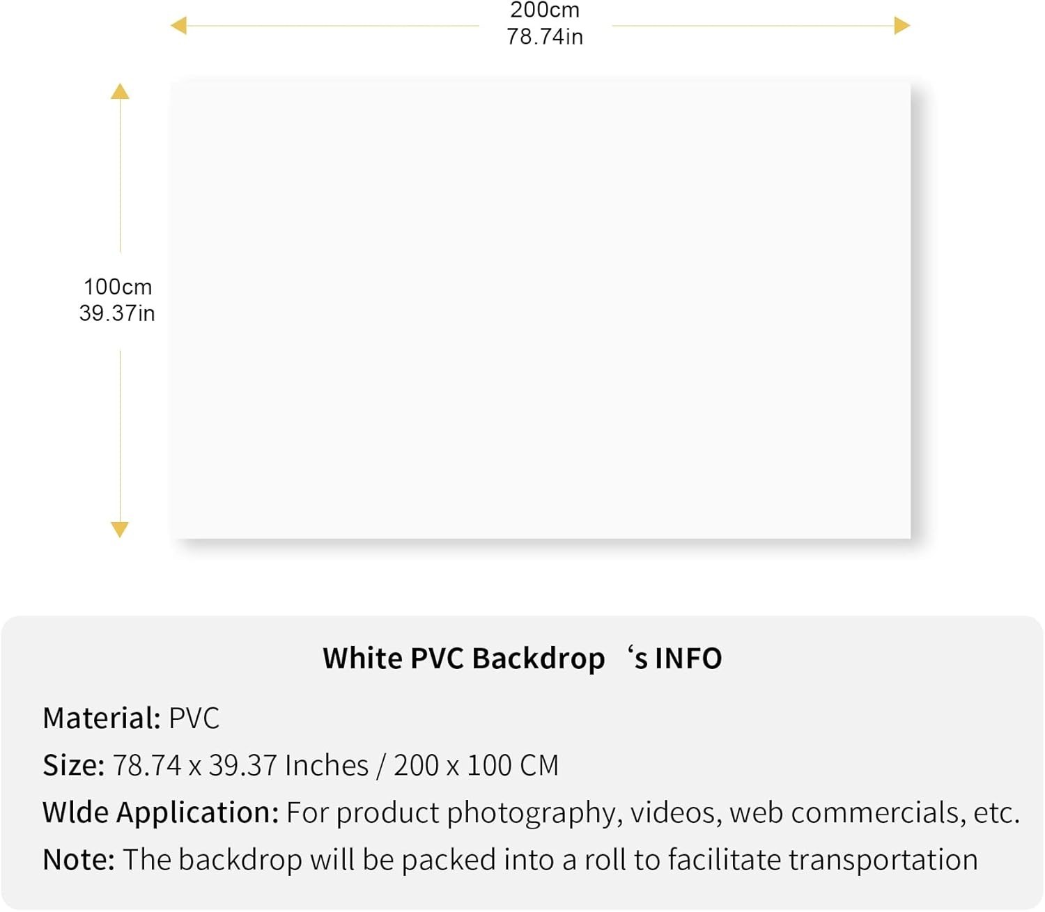 PVC White Backdrop 3.3×6.5ft Matte Vinyl Seamless Photo Video Studio Background