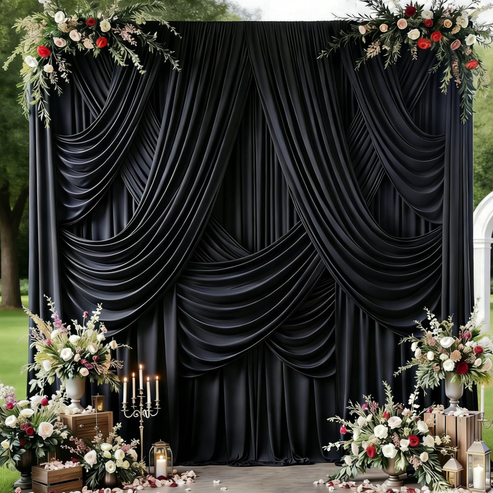 10x12ft Black Backdrop Curtain for Wedding 5ft(W)x12ft(H)_2 Panels,