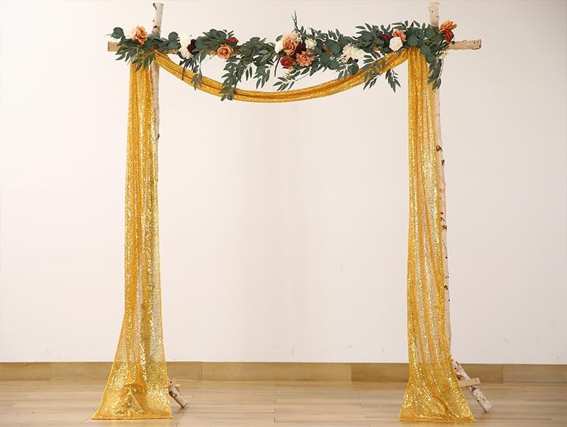 2 Panel 12 inch x 20ft Gold Sequin Wedding Arch Draping Fabric Arbor Backdrop