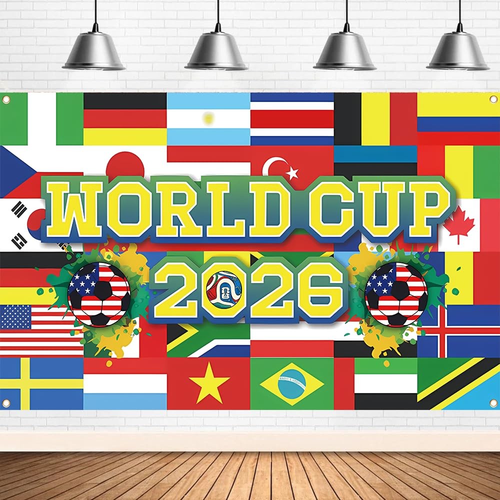 2026 World Cup Backdrop Banner Football Decor Background for Classroom, Office