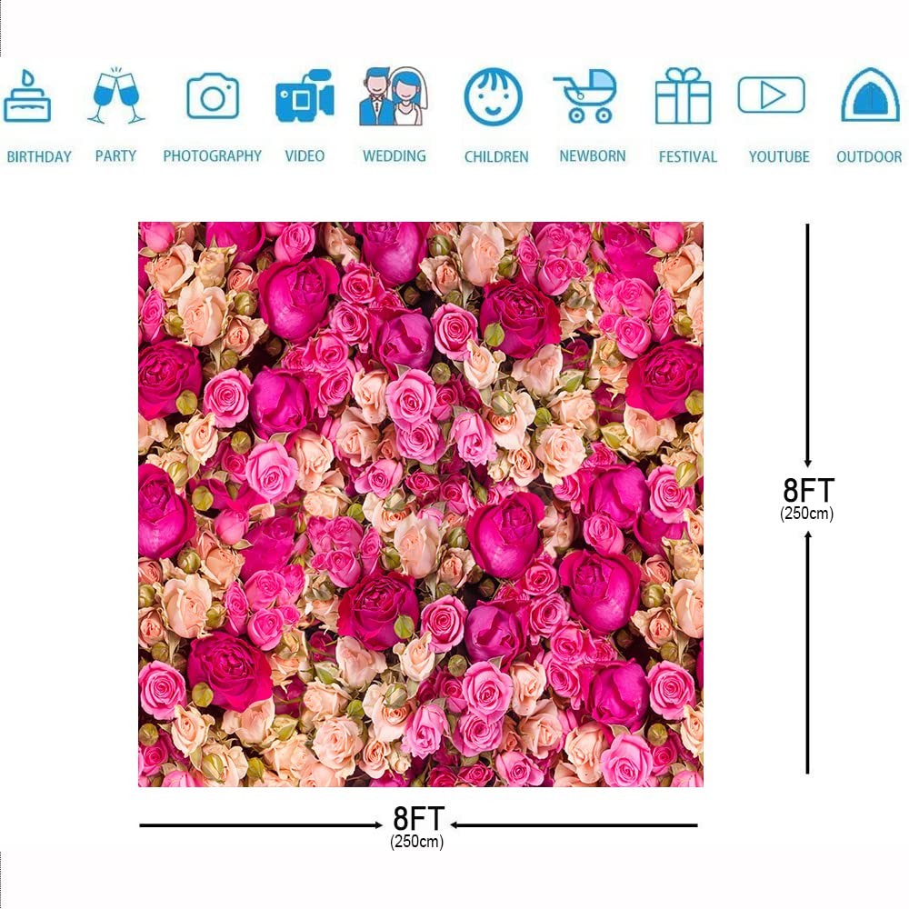 8x8ft Pink Red Rose Flower Photography Backdrop Wedding Photo Background