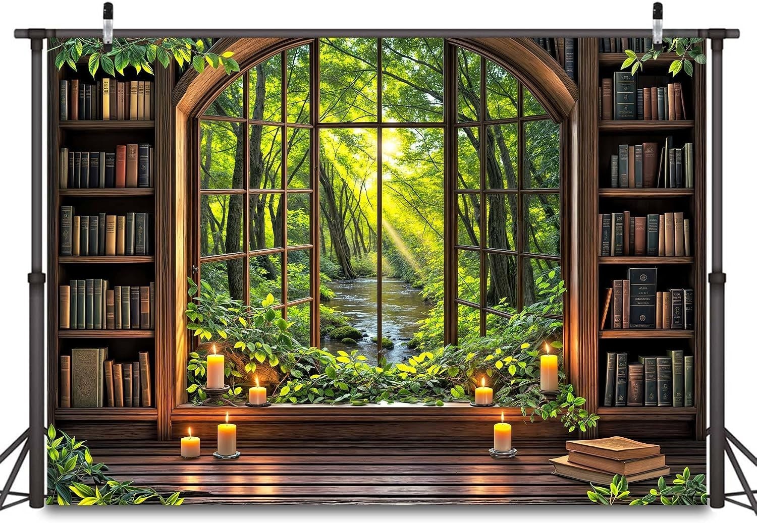Vintage Forest Bookshelf Backdrop for Zoom Meetings