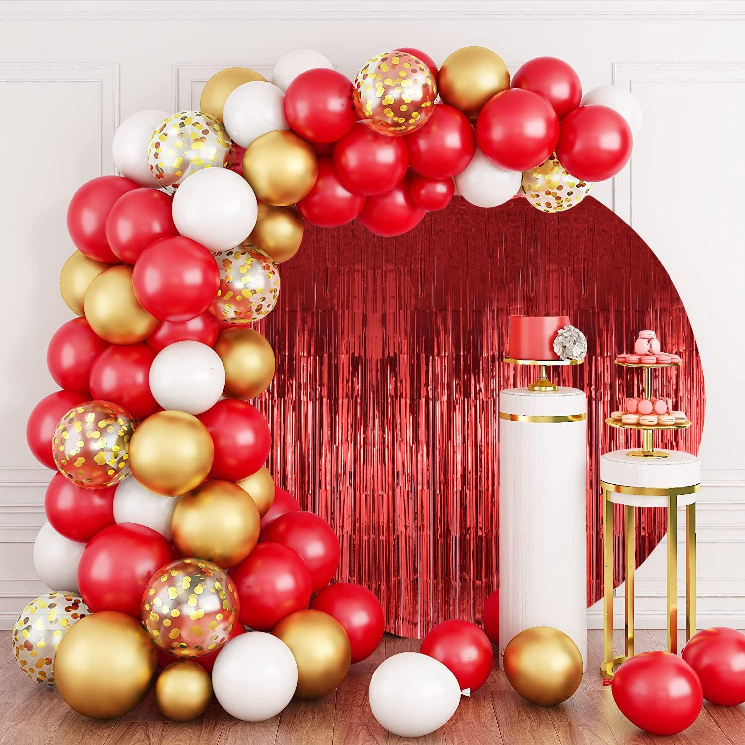 2 Pack Red Curtains Backdrop Tinsel Streamers Party Decorations 3.3×8.2 Ft