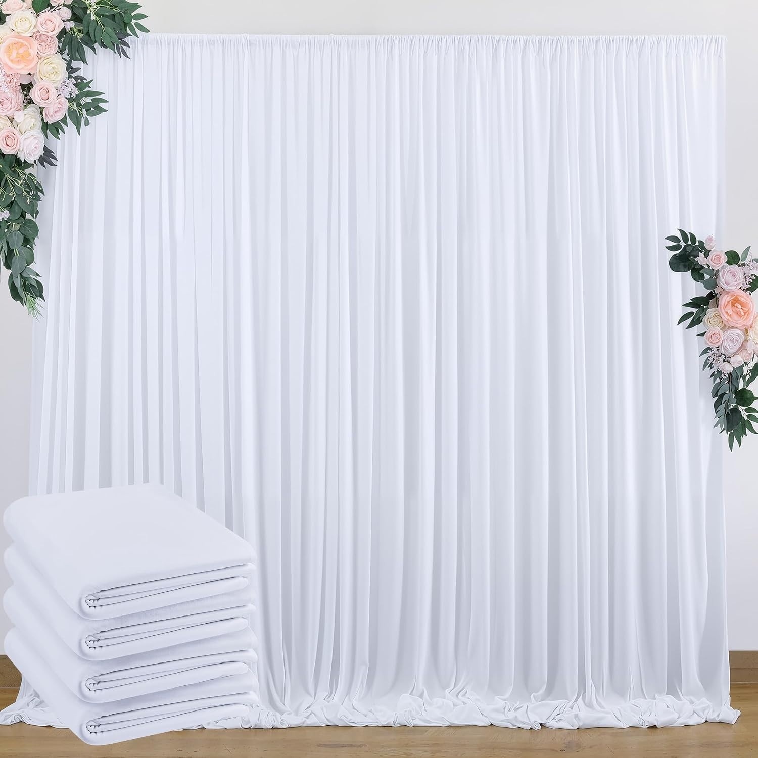 20 ft x 10 ft Wrinkle Free White Backdrop Curtain for Wedding Parties, Polyes…