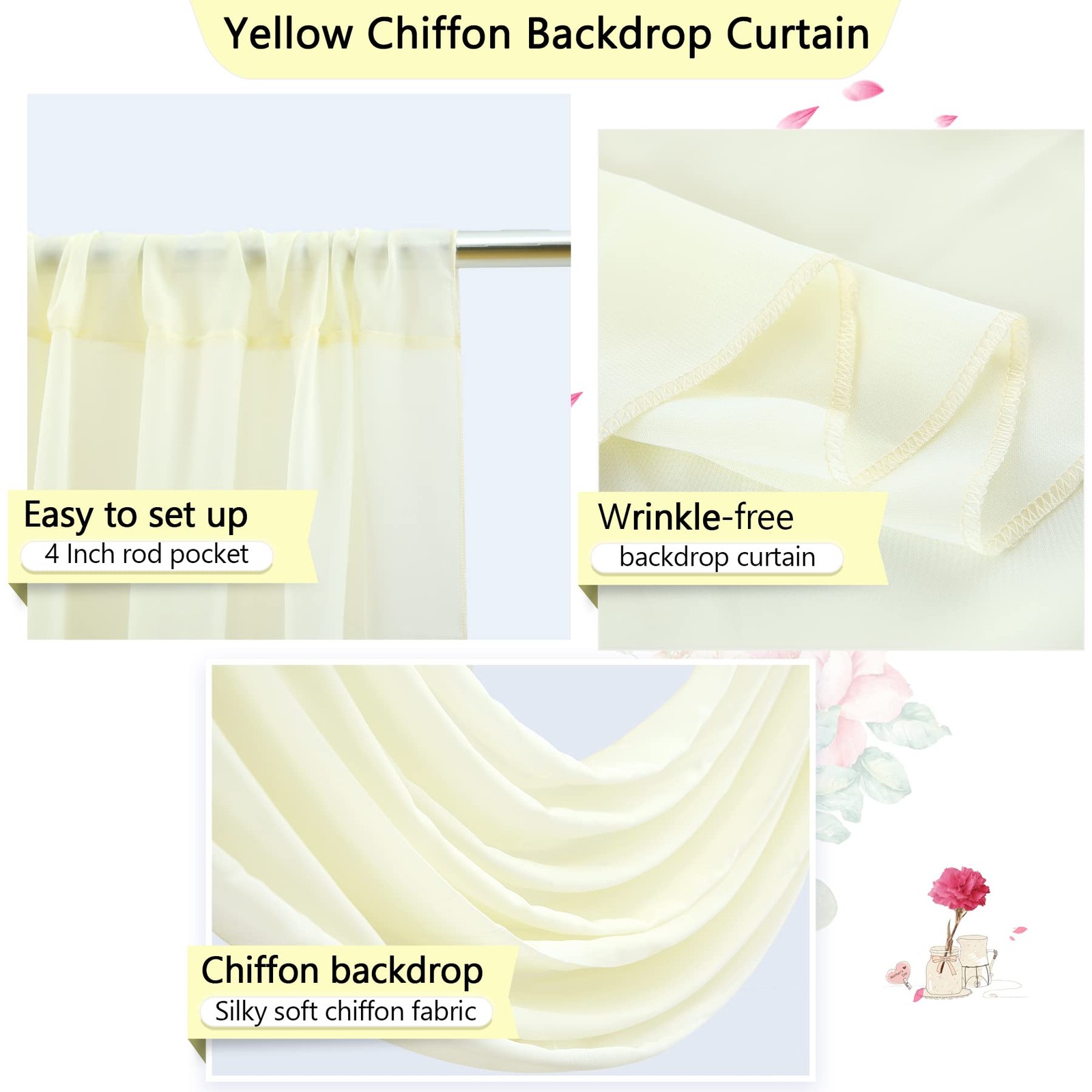 10×7 Feet Ivory Chiffon Backdrop Curtains Wedding Photo Drapes 5×7 2 Panels