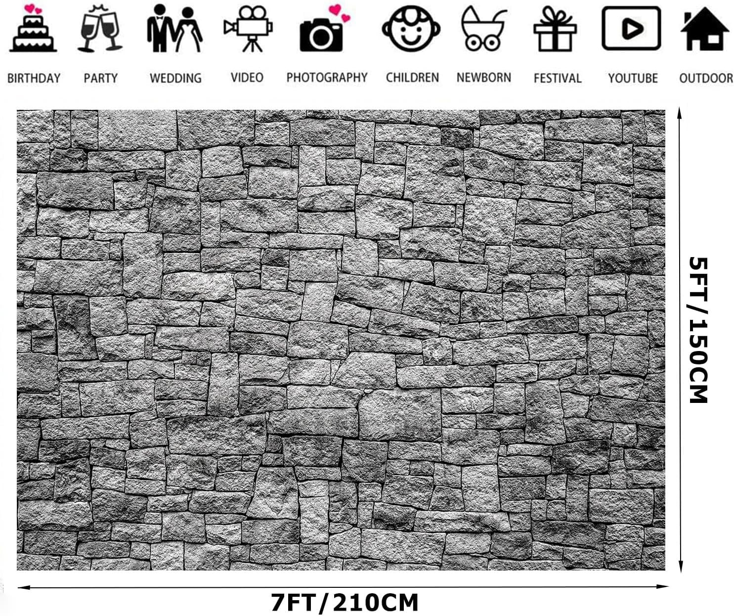 7X5Ft Stone Wall Backdrop Medieval Castle Wall Backdrop Halloween Scene Setters
