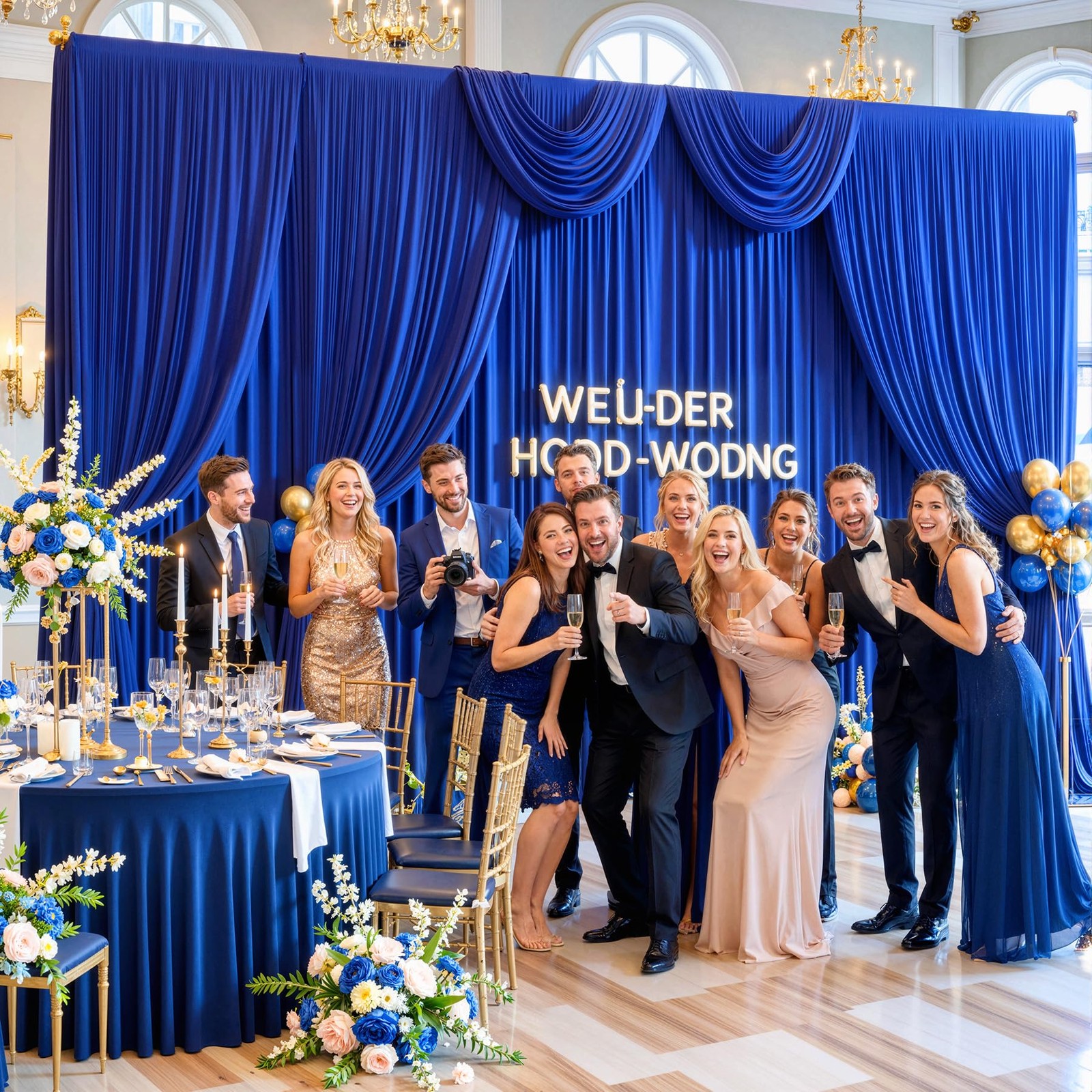 40ft x 15ft Royal Blue Wrinkle Free 5′(W) x 15′(H), 8 panels,