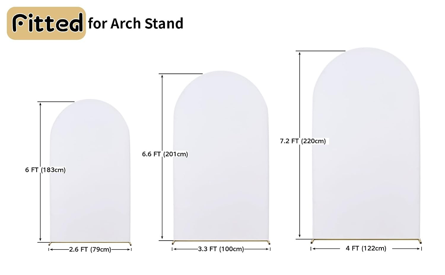 White Arch Backdrop Cover Set of 3 (6FT 5FT 4FT) Spandex 2-Sided Round Top Chiar