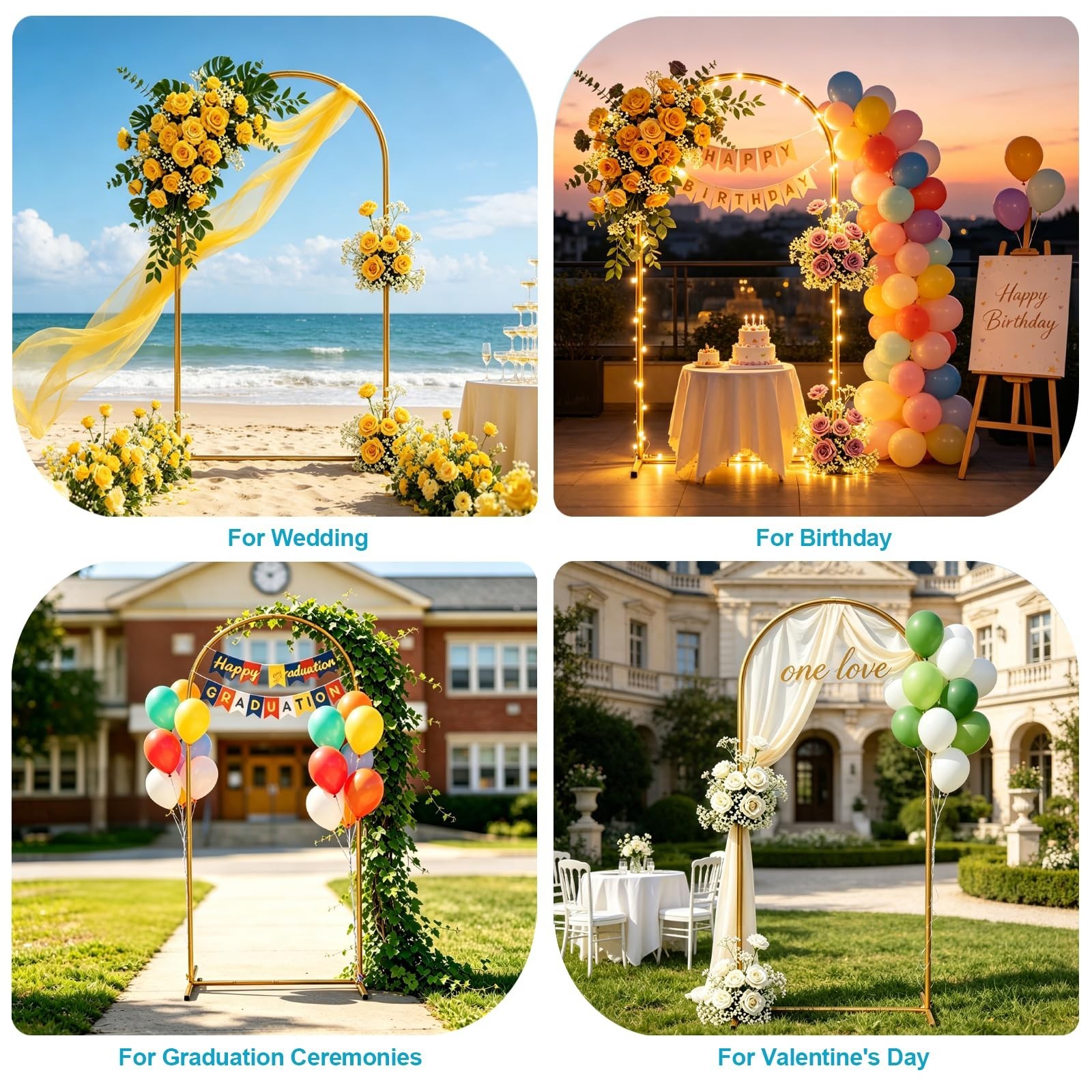 6.6 FT Metal Arch Stand – Gold Wedding Backdrop, Balloon Display for Parties, Ba