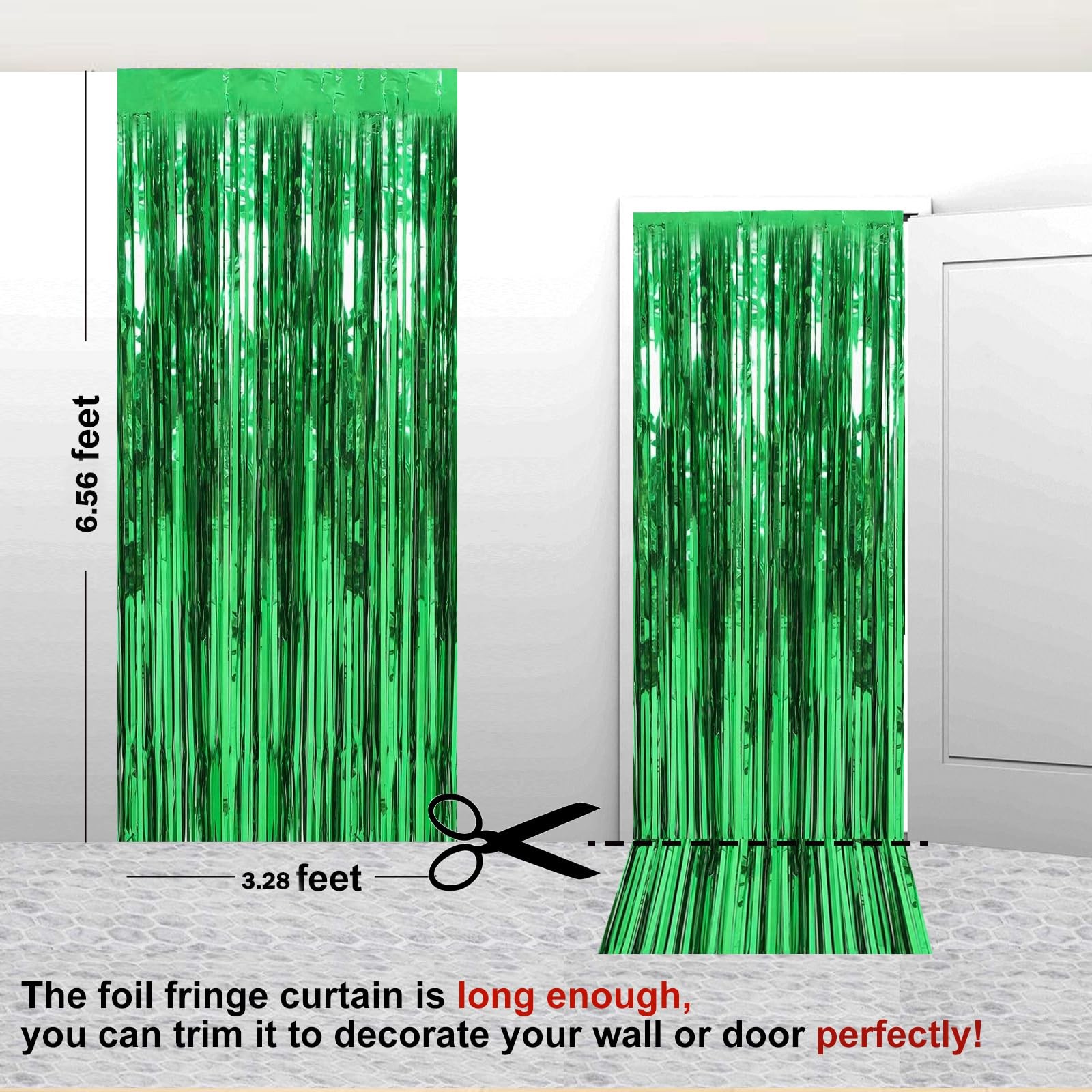 2 PCS 3.28×6.56 ft Green Tinsel Curtain Backdrop Foil Fringe Door Party Decor