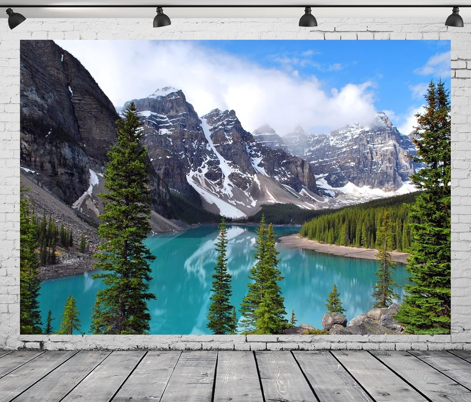 Stunning 7x5ft Mountain Lake Fabric Backdrop – Perfect for Weddings & Parties