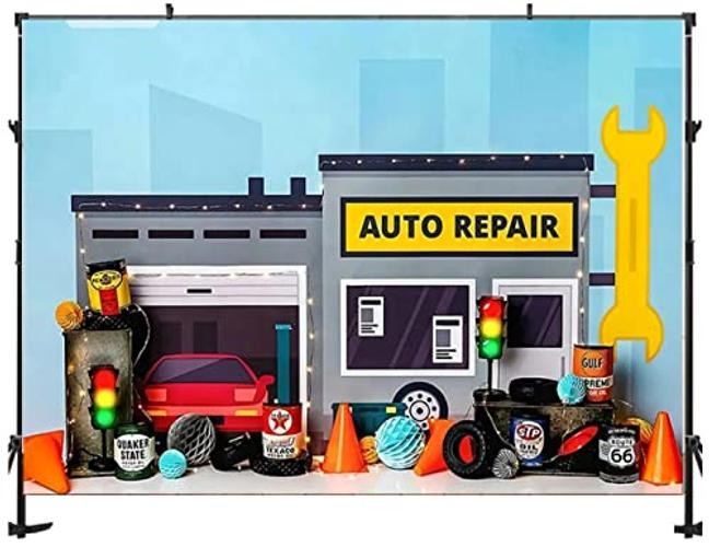 Auto Repair Shop Boys Birthday Party Photography Backdrop Automobile 8ft×6ft