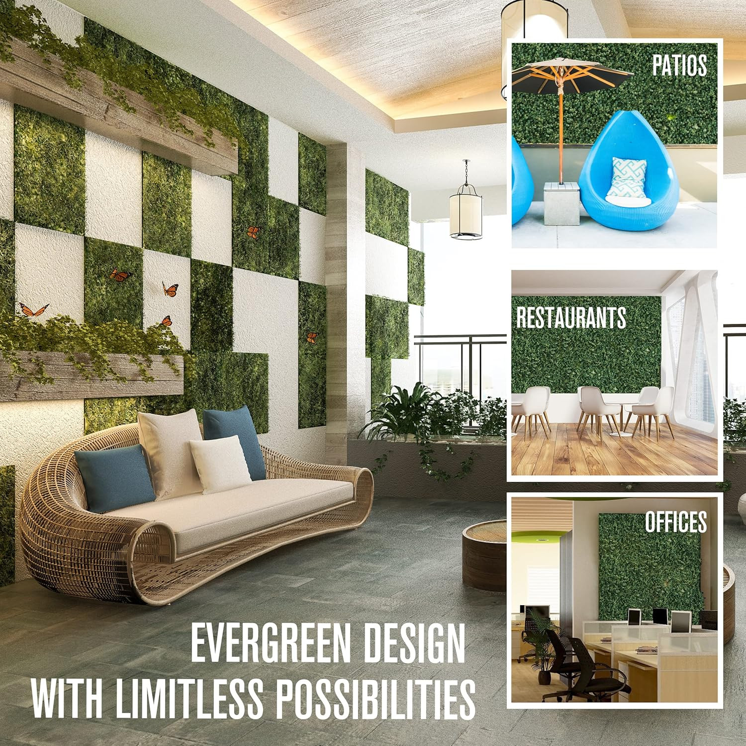 Artificial Grass Wall Panels – 20″x20″ Faux Greenery Backdrop, 12 Pack