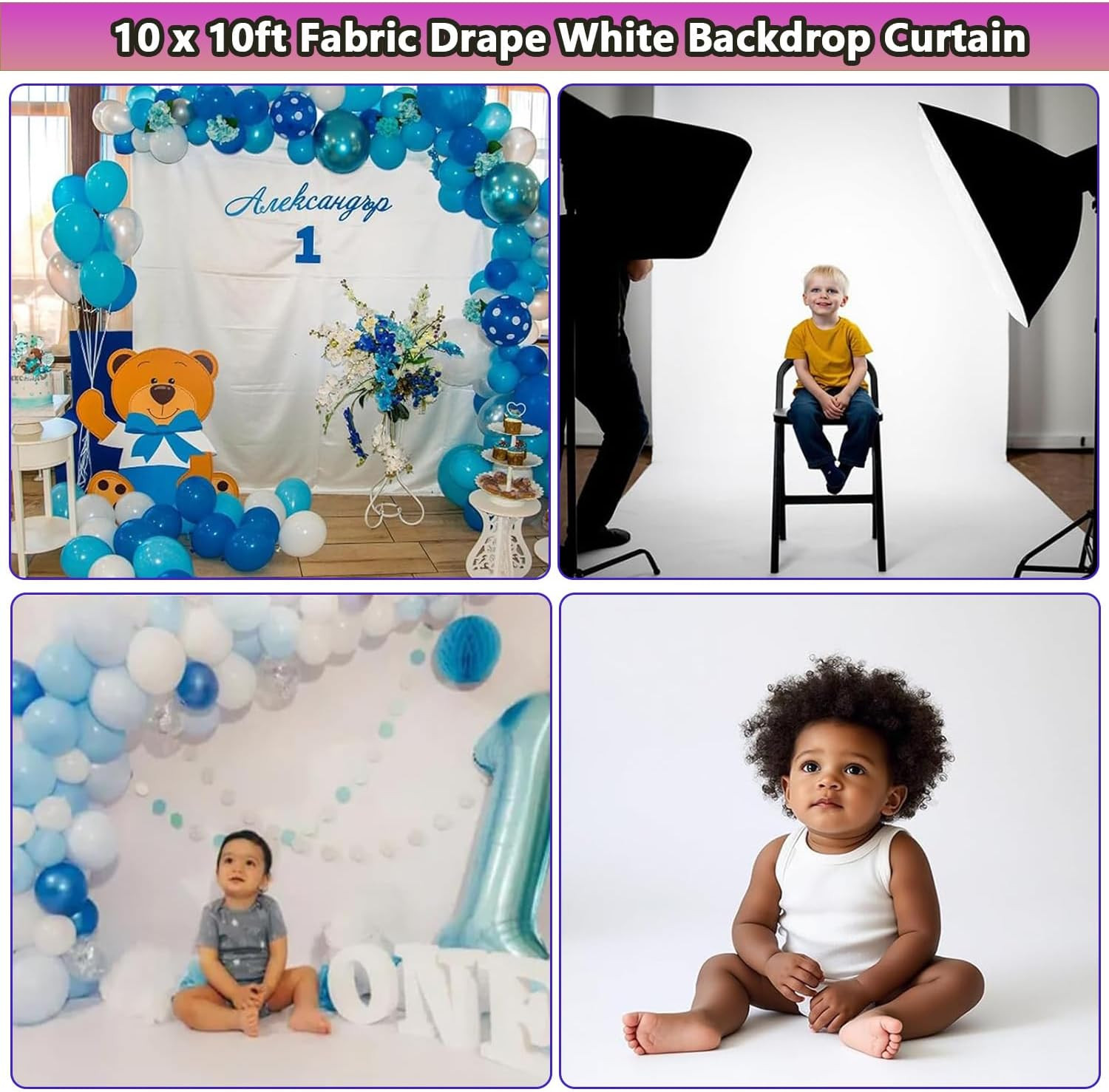Photo Backdrop White 10 X 10Ft, White Backdrop for Photoshoot, Solid White Photo