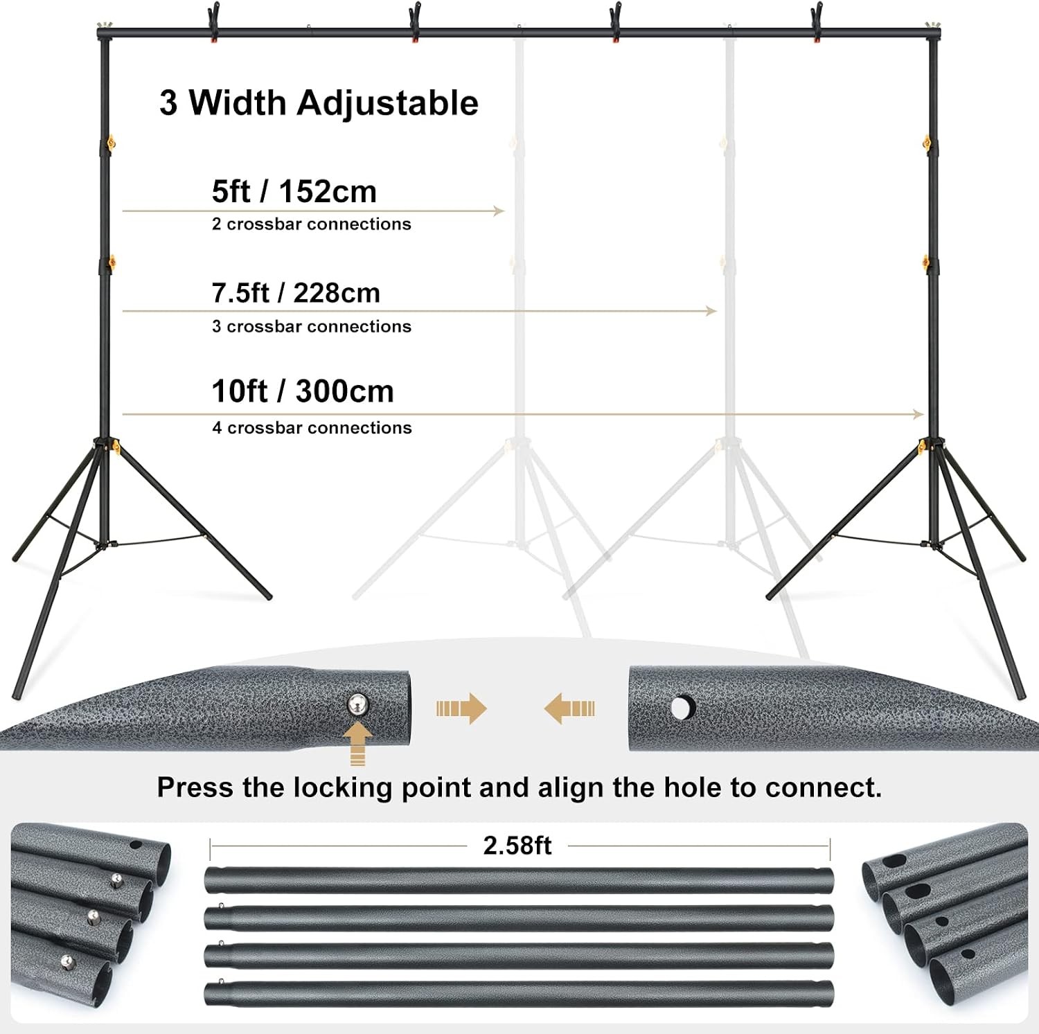 Lincostore Backdrop Support Stand Kit 10×6.5ft Adjustable Photography Studio