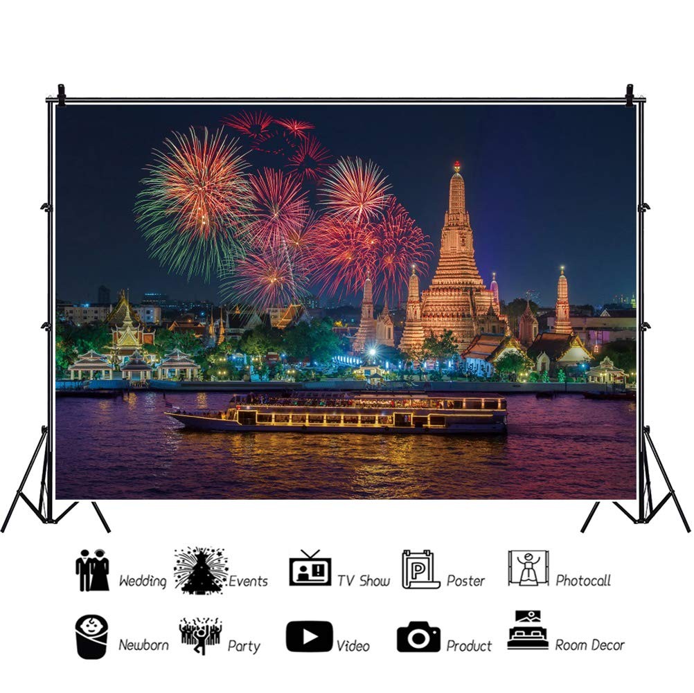 6x4ft New Years Eve Photo Backdrop 2025 Bangkok Fireworks Background Prop