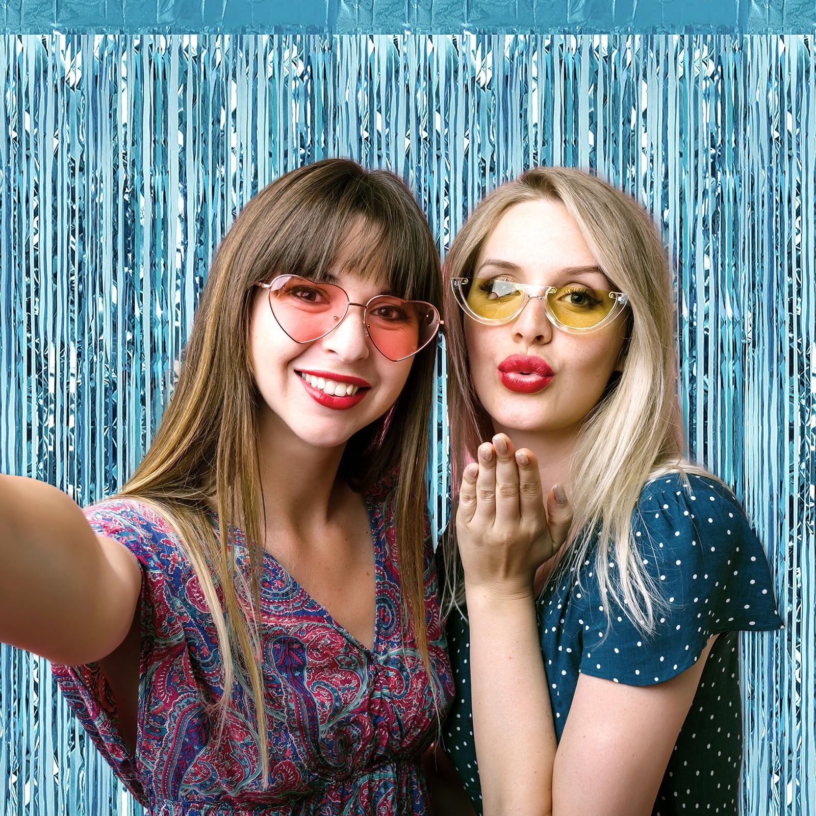 6 Pack Light Blue Foil Fringe Curtains, Tinsel Backdrop, 3.28 x 6.6 Ft