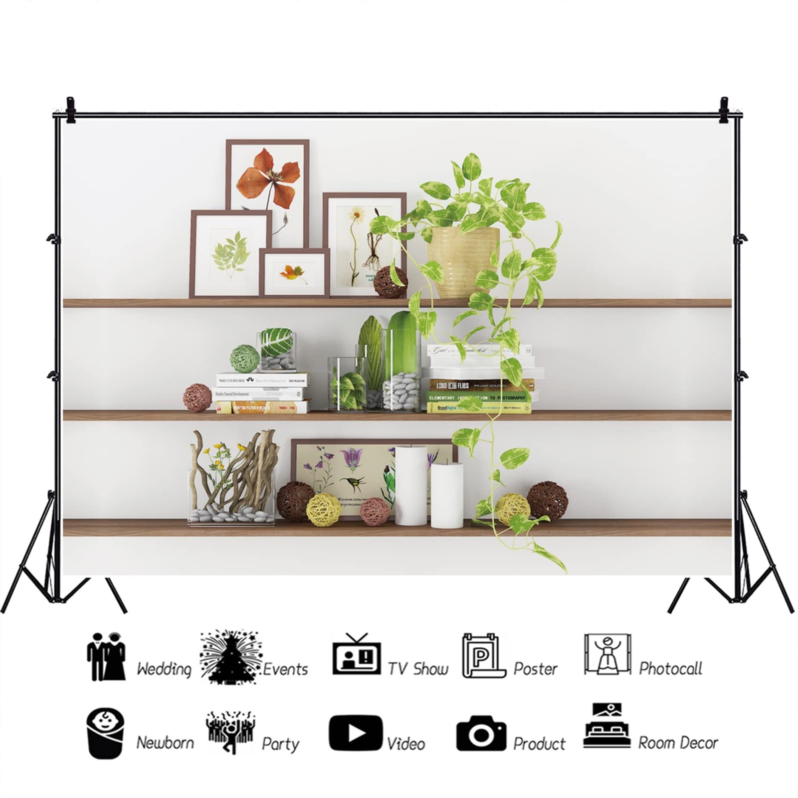 7x5ft Modern Living Room Backdrop Green Plant Bookcase Office Zoom Backdrop f…