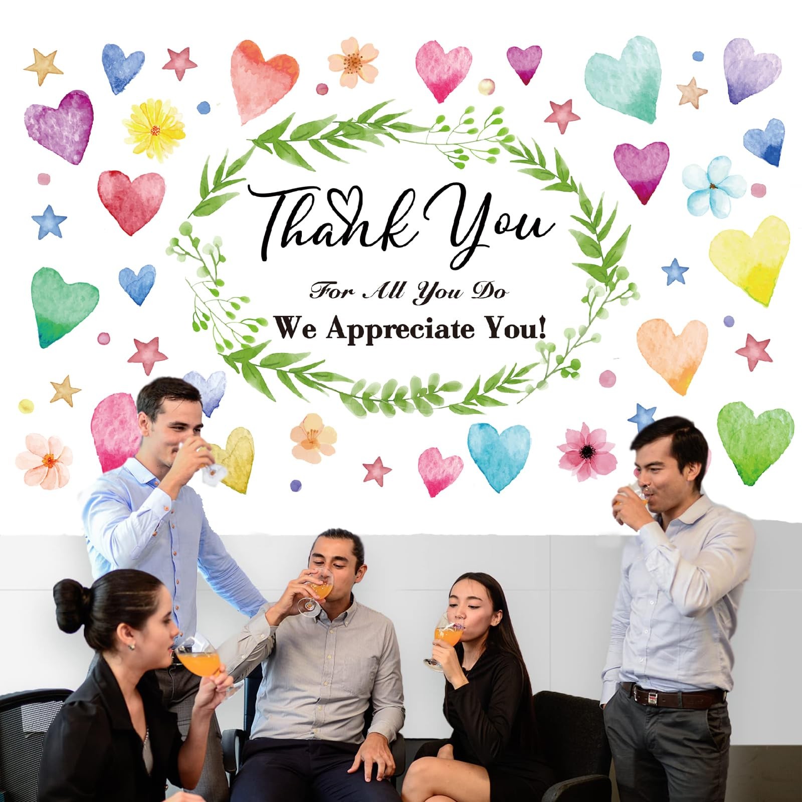 Colorful We Appreciate You Banner Thank You for All You Do Backdrop Heart Flo…