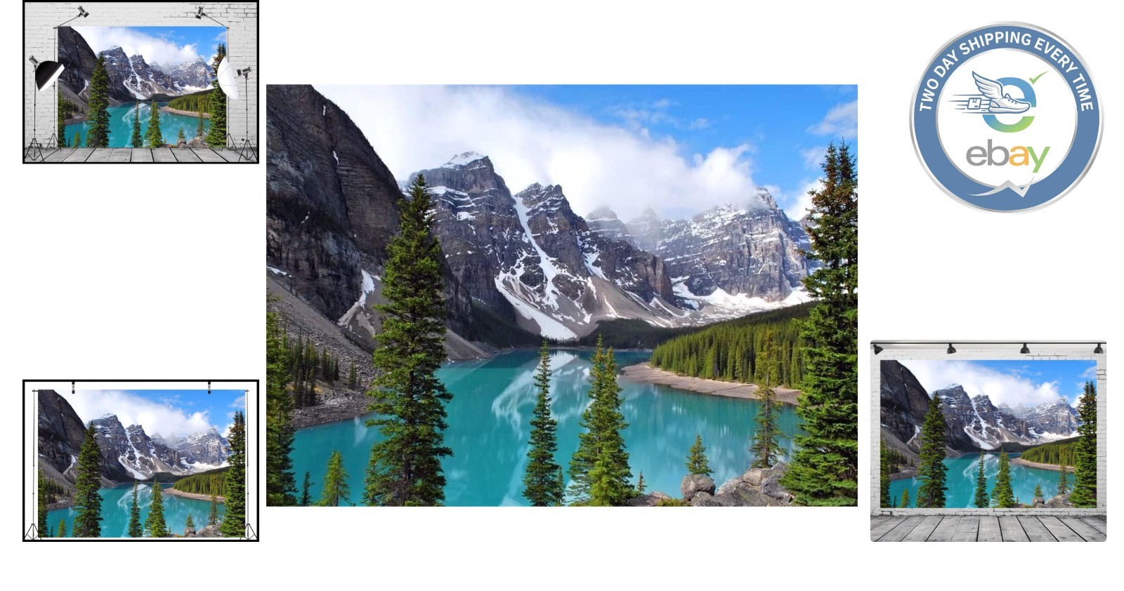 Stunning 7x5ft Mountain Lake Fabric Backdrop – Perfect for Weddings & Parties