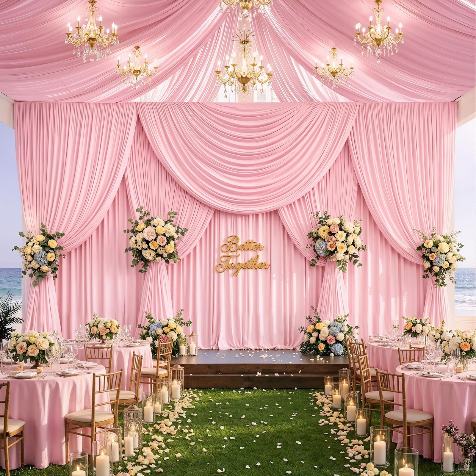 50ftx12ft Wrinkle Free Pink Backdrop Curtain, 5′(W) x 12′(H), 10 panels,