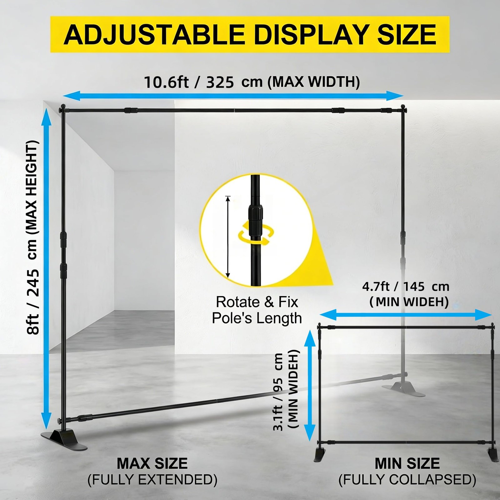 Backdrop Stand 10x8ft(WxH), Portable Photo Studio Background Stand Support Ki…