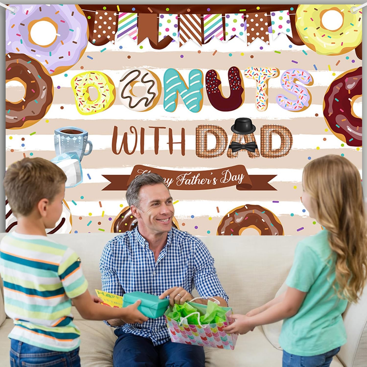 7x5ft Happy Father’s Day Backdrop Donuts with Dad Photography Background Brown W