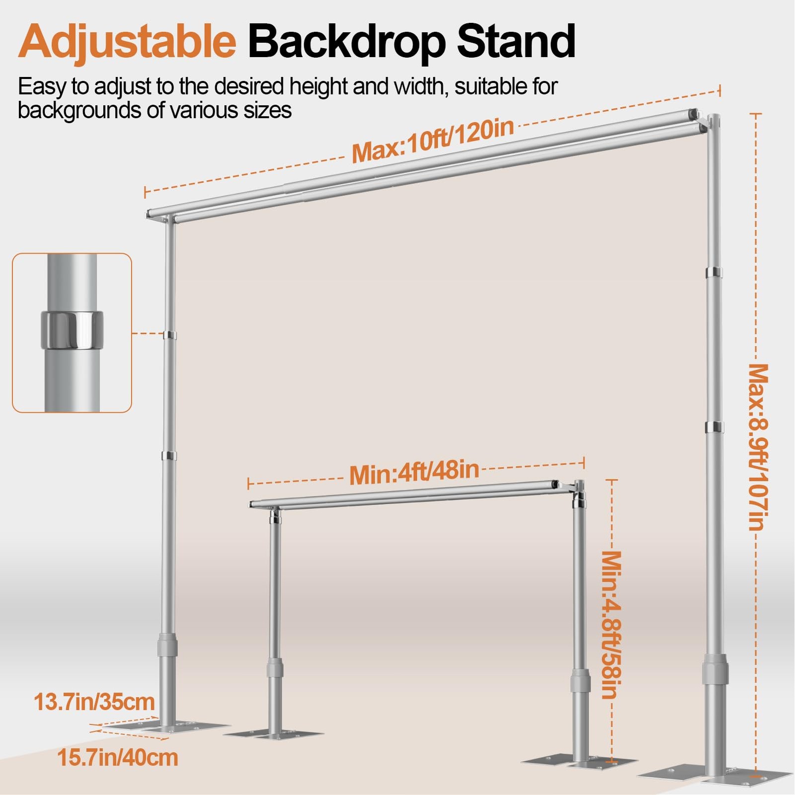Heavy Duty Backdrop Stand 8.9x10ft, Double Crossbar Pipe and Drape Backdrop S…