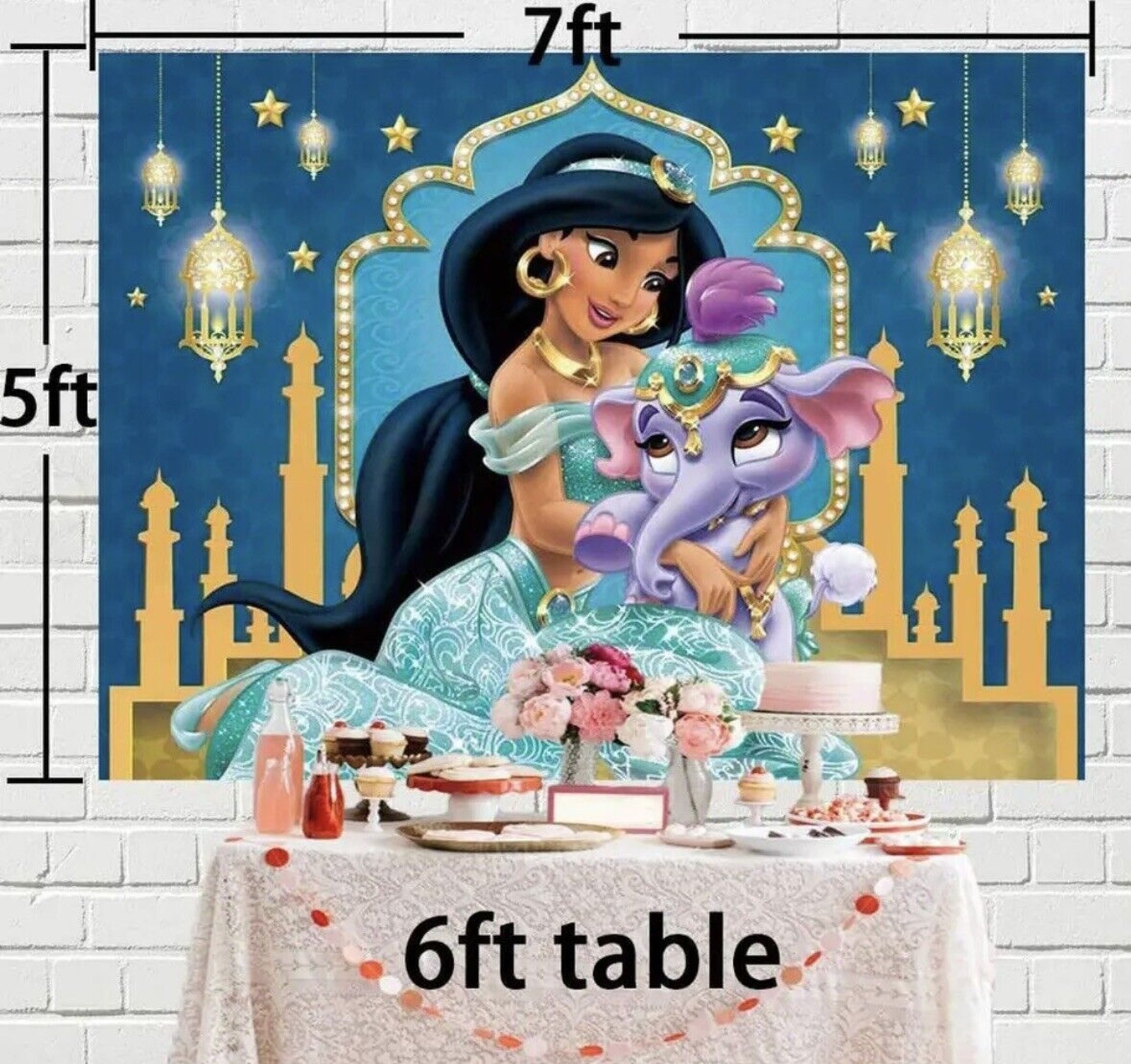 Disney Jasmine Birthday Backdrop Banner Princess Aladdin Party Photo Booth 7x5ft