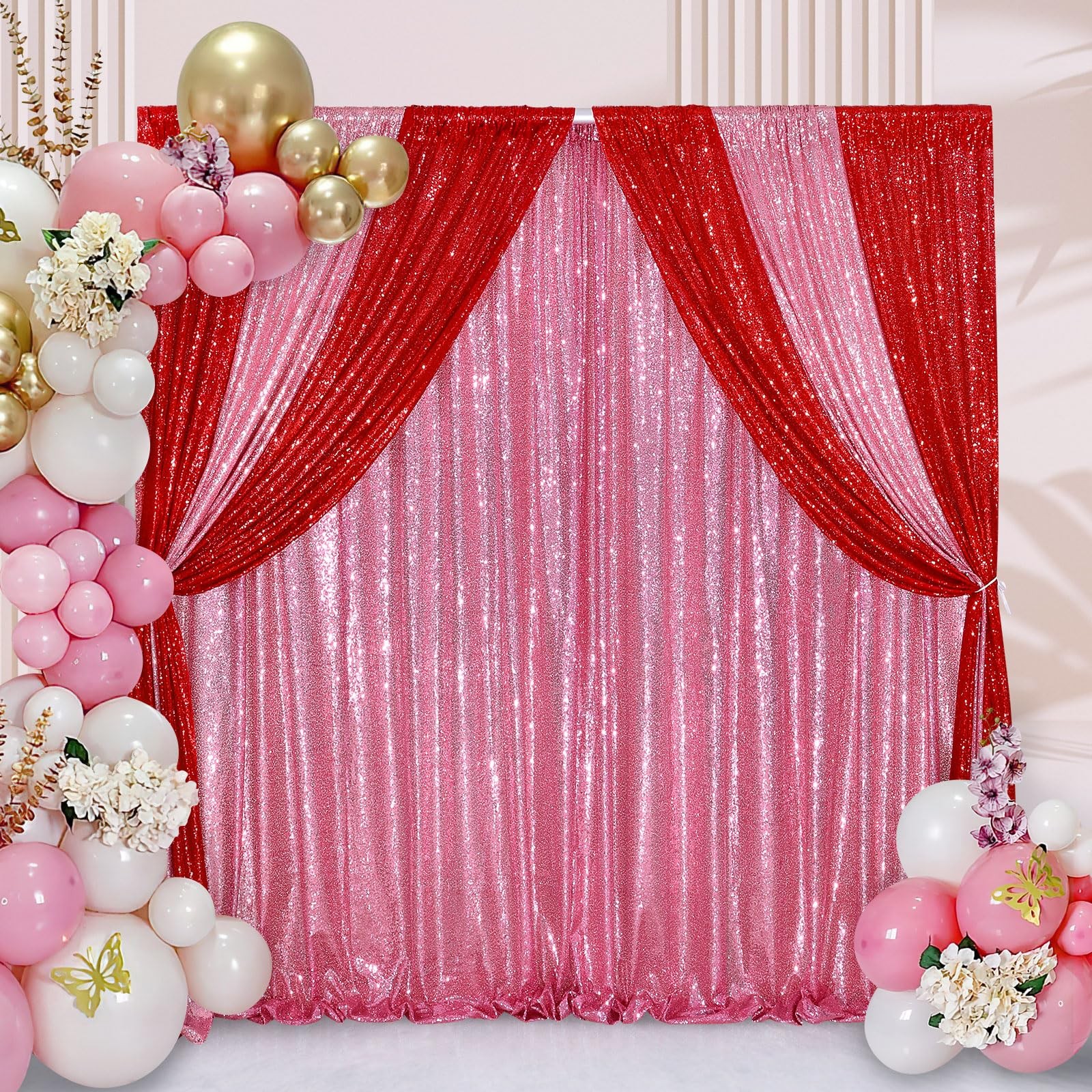 8×8 FT Blush Pink Sequin Backdrop Curtains Glitter Wedding Party Decor