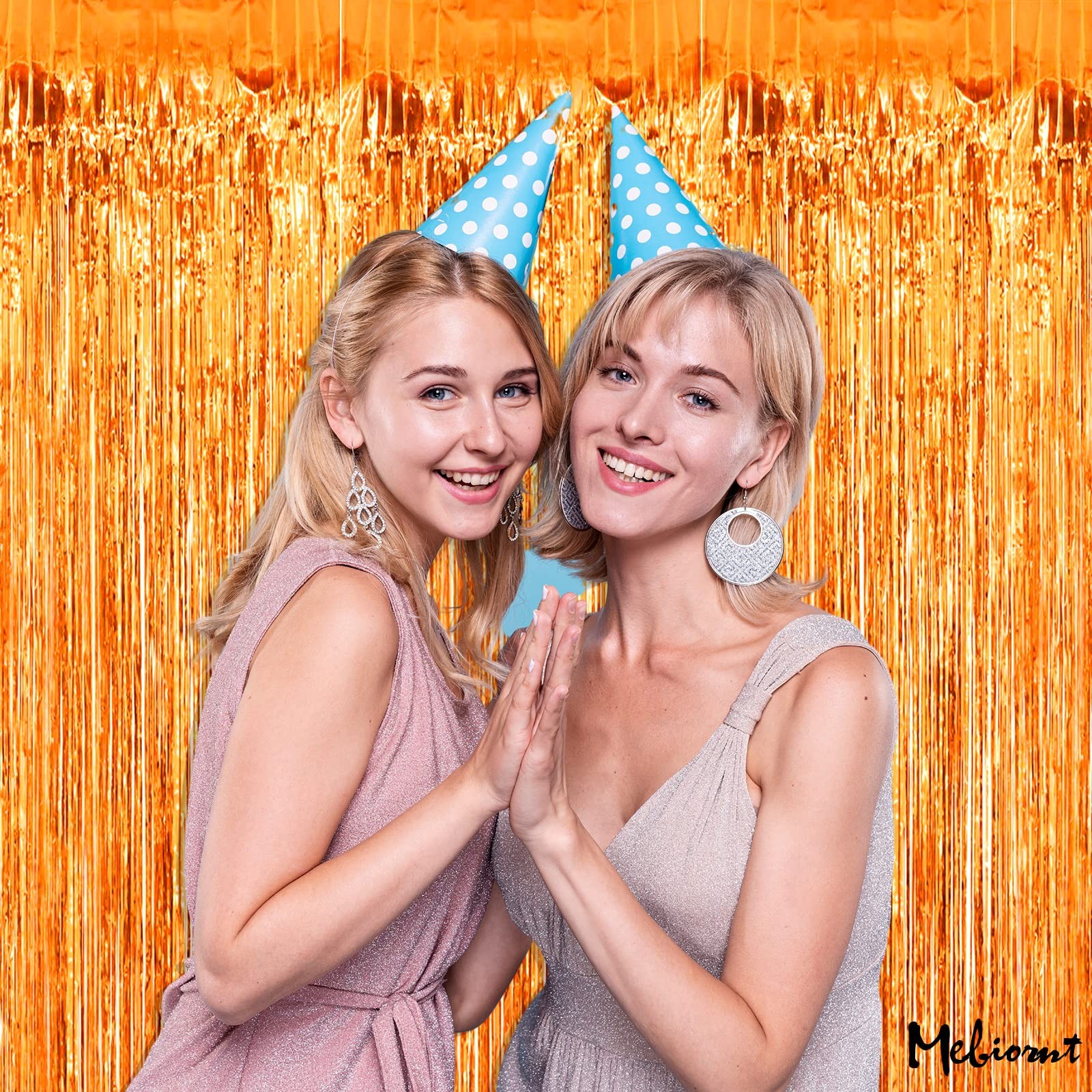 4 PCS Orange Metallic Tinsel Foil Fringe Curtain Backdrop 3.2×9.8 Ft Decor