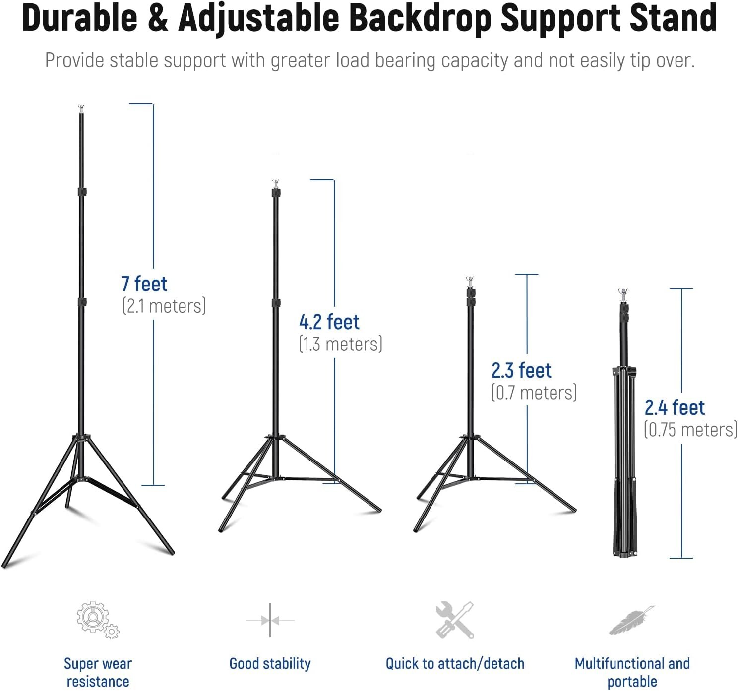 NEW Backdrop Stand Kit -10 x 7- Adjust Height-incl. 6 Clamps, 2 Sandbags, & Case