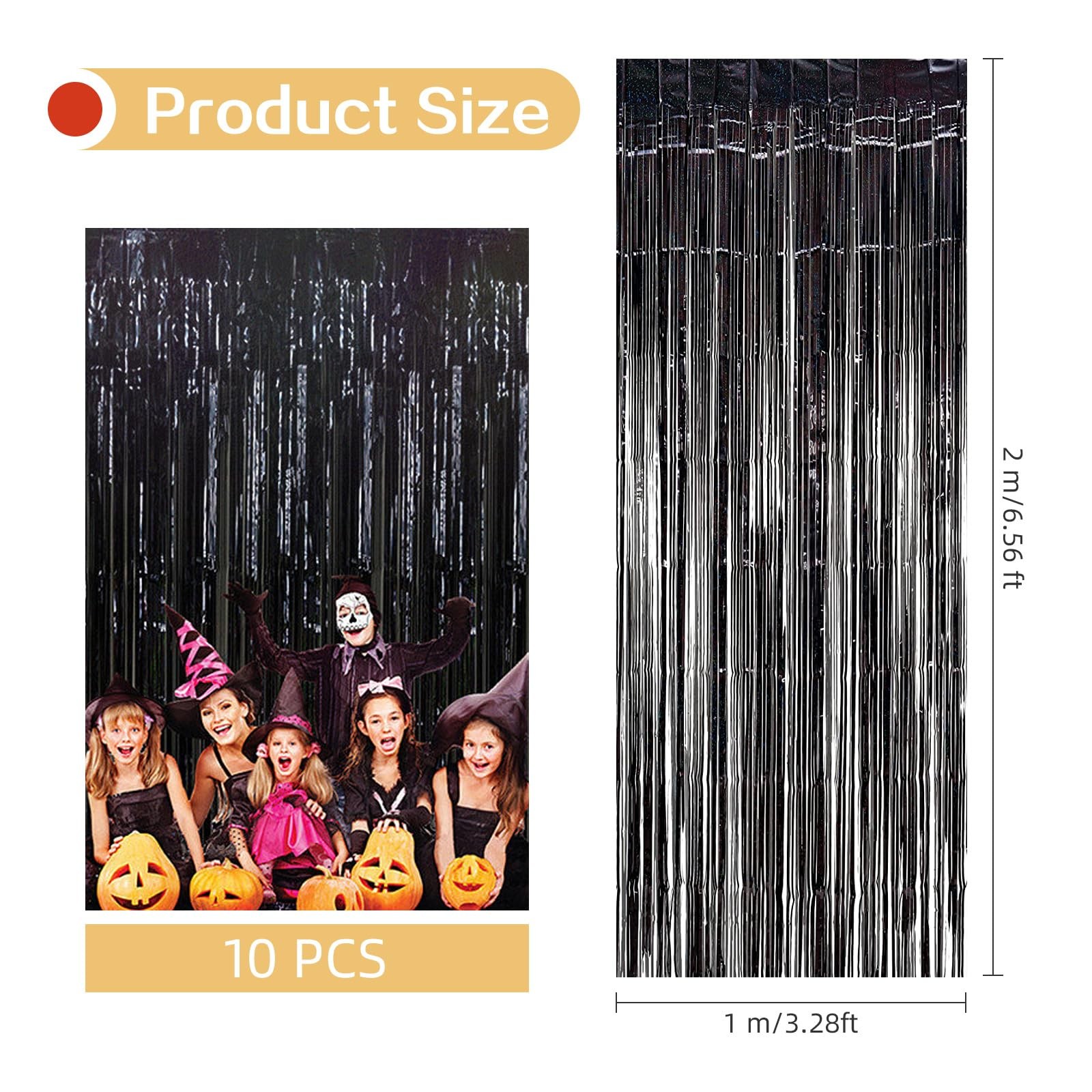 10 PCS Black 3.2×6.6ft Foil Curtain Backdrop Metallic Tinsel Fringe Streamer
