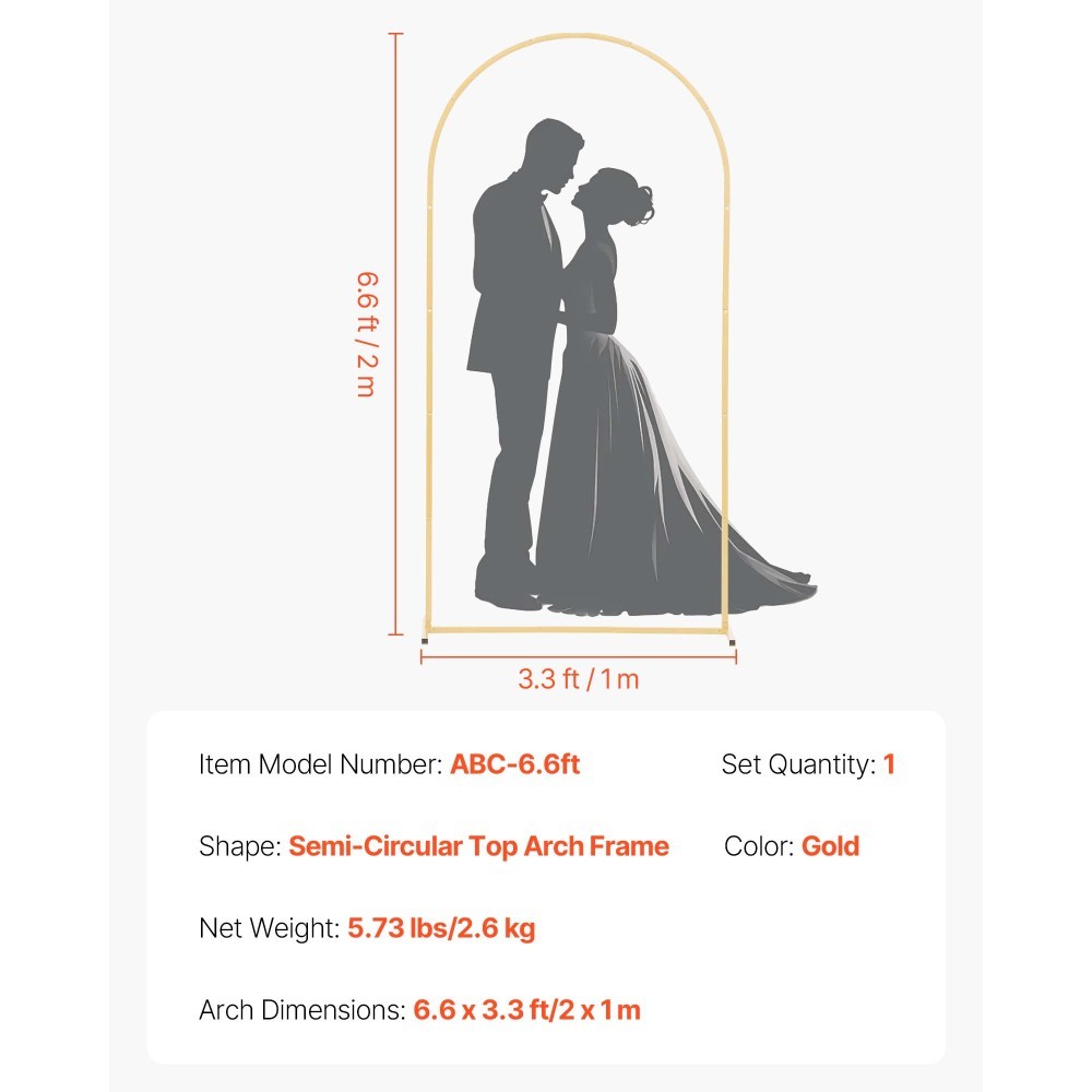 Gold Arch Backdrop Stand – 6.6×3.3ft Easy Assembly Metal Frame for Wedding Party